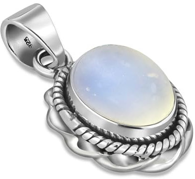 Unique Gems Damen Kettenanhänger Silber 925 Sterlingsilber Regenbogen Mondstein 2.9 Karat Art Nouveau Juweliers Qualität