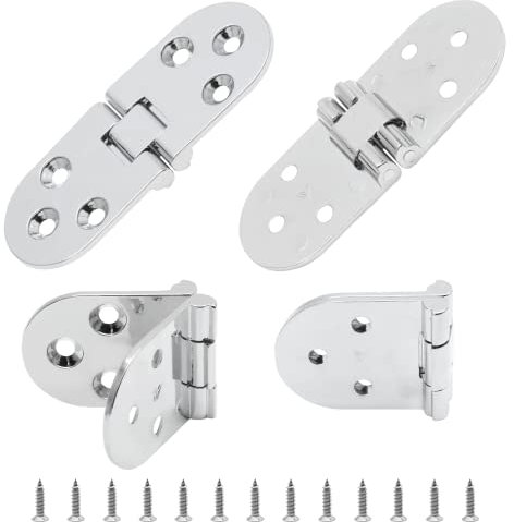 Cjueiom 4PCS Folding Table Hinge With Screws, 180 Degree Round Cabinet Chrome Small Hinges, Flip Top Zinc Alloy for Cupboard Drawer Wardrobe Wooden Box (Silver)