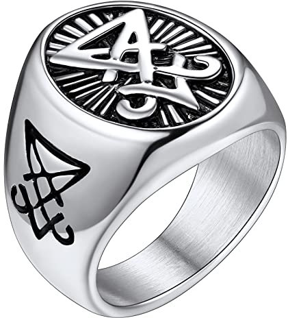 FaithHeart Herren Ring Männer Statementring Siegel von Luzifer Ring Edelstahl Punk Siegelring Partnerring Freundschaftsring