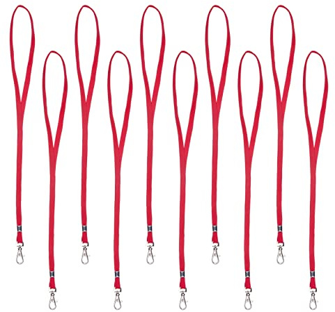 Karteo Schlüsselband Lanyard rot mit Karabinerhaken [10 Stück] Schlüsselbänder Ausweishalter 10 mm unbedruckt für Kartenhüllen Ausweishüllen