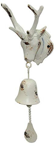 Nostalgie Türglocke mit Hirsch Shabby Gusseisen Glocke H35cm Dekoglocke Geweih Cremefarben