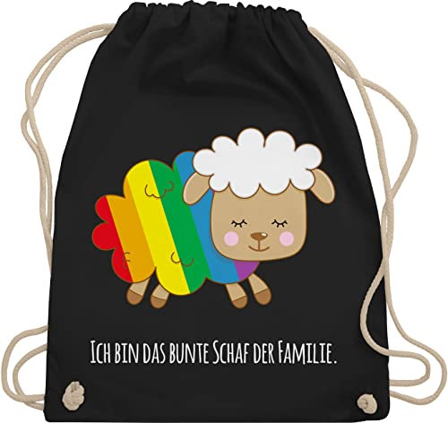 Turnbeutel Rucksack - LGBTQ Kleidung Pride Flag - Ich bin das bunte Schaf der Familie - weiß - Unisize - Schwarz - lgbtq+ beutel lgbt buntes stoffbeutel csd regenbogen trainingsbeutel lesbian