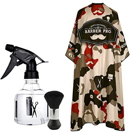 OM-SOL Salon Hairdressing Barber Cape | 3-Piece Set | Hair Cutting Cape with Soft Neck Brush and Water Spray Bottle Hairdressing Gown for Men, Women and Kids Barber Accessories