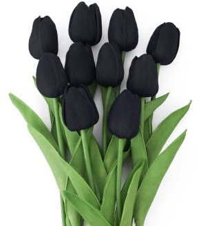 levante group – Tulipani Finti Realistici in Lattice Nero – Mazzo di Fiori Artificiali Realistici per Decorazioni Casa, Ufficio, Eventi – Tulipani Finti 10pz