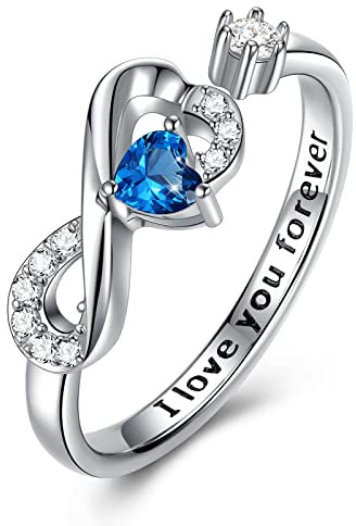 CRYSLOVE Unendlichkeit Ringe Für Frauen 925 Sterling Silber Infinity Geburtsstein Verstellbar Promise Verlobungsring Herz Zirkonia Trauringe Damenring,Damen Schmuck