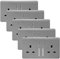 Trendi 2 Gang Artistic Modern Glossy 13 Amp Switched Tactile Plug Socket Light Grey (5 Pack)