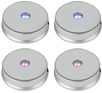 Colorful Led Light Display Base, Display Stand for Crystals Glass Art Figurine Merchandise, Lighted Seven Color Changing Lights Display Holder 3 AAA Batteries Powered (White,4 Pieces)