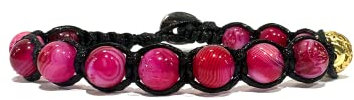 Samsara Tibetisches Buddhistisches Armband - Shamballa mit Fuchsia-Achat - Gewachster Baumwollfaden (SCHWARZ)