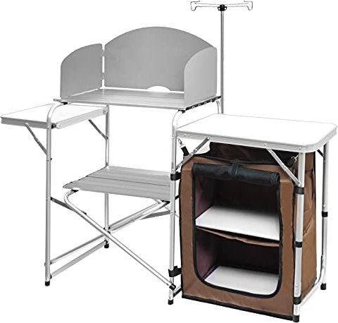 YDY+YDY Station de cuisine de camping, table de gril pliante avec rangement, table de cuisson extérieure pour jardin, pique-nique, camping, barbecue, voyage, marron