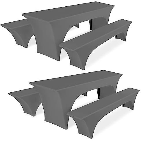 Pesonlook Zwei 3er-Sets Biertischhusse, Dunkelgrau Stretch Biertisch und Bankgarnitur Husse für 50 cm Tischbreite, Bierbankhusse, Bierzeltgarnitur 220 x 50 x 80 cm für Bankett Gartenmöbel Hussen