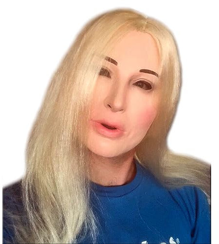 Rubber Johnnies Fetisch-Maske, menschliche Puppe, blond, Latex, Filmqualität, Transvestitenmaske, blondes Haar