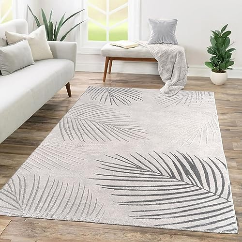 TT Home Wohnzimmer Teppich Kurzflor Geometrisches Design Abstrakte Optik, Farbe:Hellbeige Grau, Größe:80x300 cm
