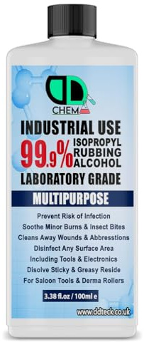 DD Teck Isopropyl Alcohol 99.9 Percent Pure IPA Lab Grade Rubbing Alcohol Cleaner for Electronics Phones Glass Windows Appliances Degreaser Solvent (100ml Cap)