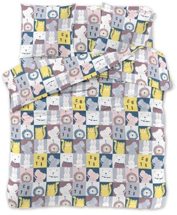 FEBE Bettwäsche Tiere Bettbezug-Set 140x200 + Kissenbezug 2 Teilig mit Reißveschluss