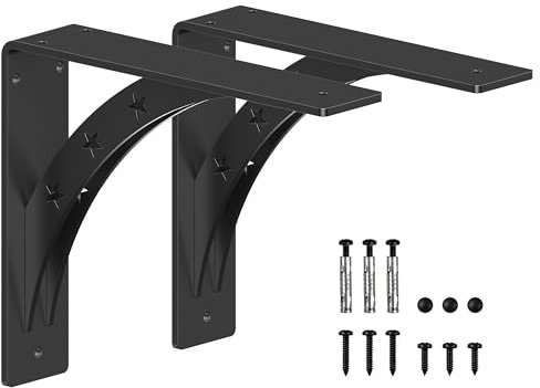 PICESA Heavy Duty Shelf Brackets,max Load 900 LBS,Premium Alloy Metal Mantel Brackets , (Set of 2) Fireplace Mantel Brackets - Countertop Support Brackets (Matte Black, 12 inch x 10 inch)