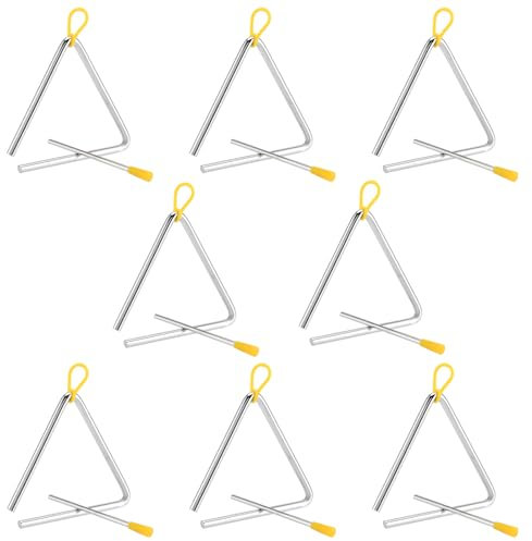 CHEUKYIU 8 Stücke 12.5cm Triangel Musikinstrument Triangle aus Stahl Dreieck Instrument Cantabile Triangel Percussion Triangel mit Schlägel für Schulen Professionals or Beginners, Making Music