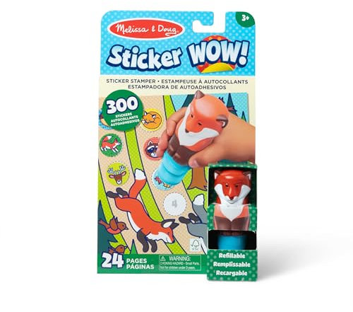 Melissa & Doug Sticker Wow!™ 24-seitiger Aktivitätenblock und Sticker-Stempel, 300 Sticker, Kunst und Handwerk, Sammelfigur – Fuchs - FSC zertifizierte