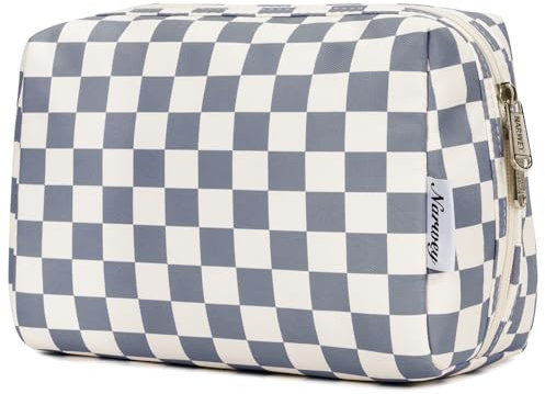 Narwey Trousse de Toilette de Voyage Trousse de Maquillage Moyen Organisateurs de Toilettes Accessoires de Voyage (Échiquier Gris Bleu,Moyen)