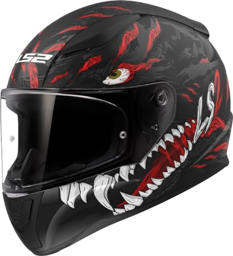 LS2, Integraler Motorradhelm RAPID II KAIJU Matt Black Red White, S