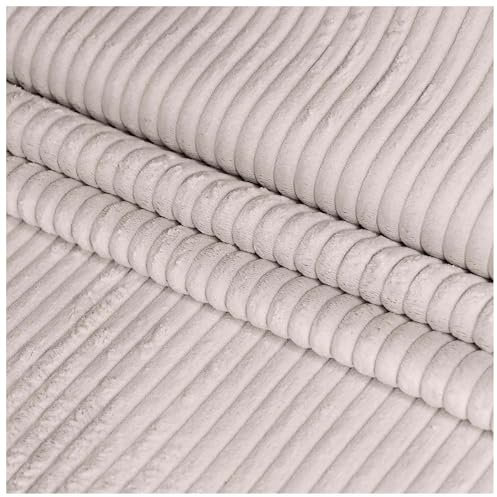 DreamRoots Cord Stoff Meterware Gewicht 380 g/m2 - Polsterstoff Cord Meterware 140 cm breit - Möbelstoff Meterware - Breitcord Meterware White Dove 1M