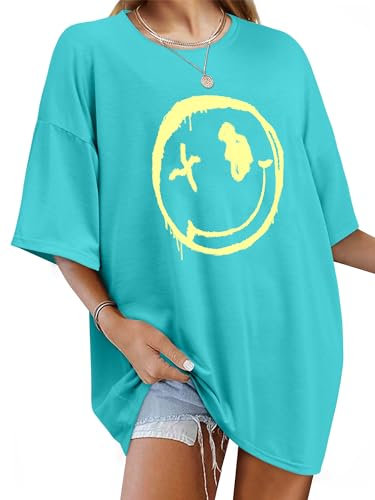 WIEIYM Tshirt Damen Oversized Lose Rundhals Kurzarm T-Shirts Sommer Tops Shirt Oberteile Frauen Gedruckt Lässig Oberteile Bluse,A-grün,2XL