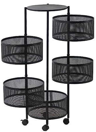 DRMEE Carrito Cocina, Carro Rodante Giratorio Redondo De 5 Niveles con Ruedas Bloqueables, Carro De Almacenamiento De Cocina De Metal, Cesta De Frutas Y Verduras Verdulero Cocina con Ruedas