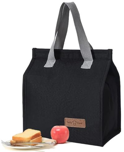 Haoyuan Insulated Lunch Tote - Cooler Bag, Waterproof Lunch Box Container, Thermal Leakproof Lunch Organizer for Men, Women, Kids - Outdoor, Picnic, Work (Black)