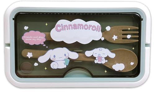 Roffatide Cartoon Cute Printed All-in-One Bento Boxes with Handle Kawaii 4-Point Lock Type Lunch Box Containers for Food Fruit Snack