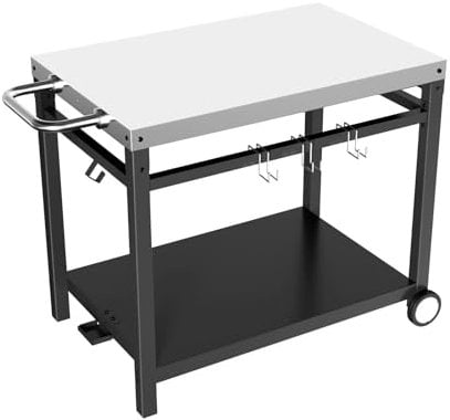 WELL GRILL Tavolo da barbecue in acciaio inox, doppio aiuto per barbecue, carrello da portata, tavolino per pizza, accessorio per esterni, cucina, giardino, pieghevole