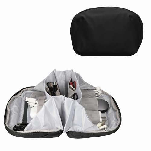 kwmobile Bolsa para Cables y Accesorios Electronicos - Estuche de Cuero PU Organizador Cargadores y Accesorios Ordenador 23 x 14 cm - Organizador Cables Viaje Gadgets - Negro