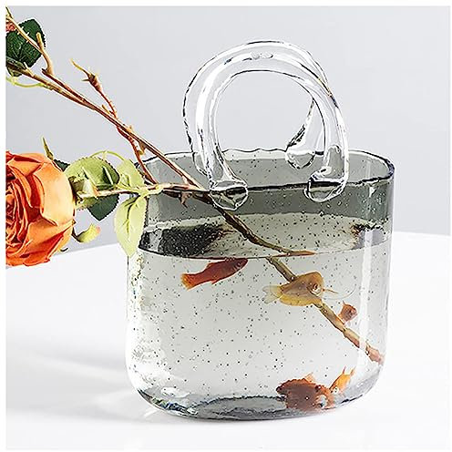 Handtaschenvase, Glas-Geldbörsenvasen mit Henkel-Design, Handtaschenvasen für Blumen, Blume für Vase, für Blumenarrangements, Herzstück, Heimdekoration, Stil 1-Grau