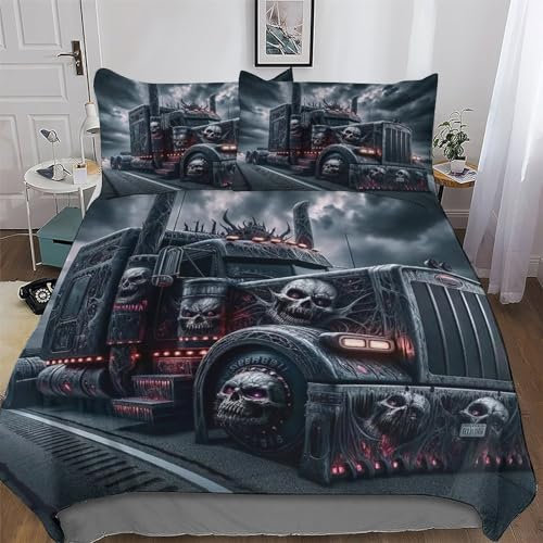 PAZZK LKW 3D Bettgarnitur 2teilig Set - Bettbezug Erwachsene Teenager Kinder Mikrofaser Bettwäsche-Sets 2tlg Mit Kissenbezug, Bügelfrei Und Weich Bettbezüge Single (135x200cm)