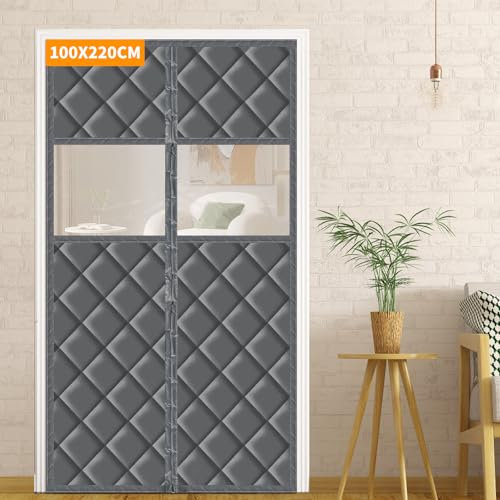 LALAGO Cortina Térmica Magnética, 100x220cm Magnética Cortina de Puerta Autoabsorbente, Cortina Exterior Puerta, Aislante Termica Frio y Calor, Cortina Puerta para Balcón Sala Estar Patio(con Ventana)