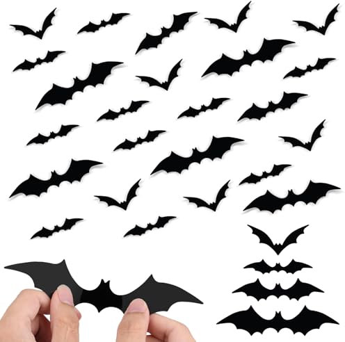 PEUTIER 120 Pièces Sticker Chauve Souris, Bricolage Chauves-Souris 3D Deco Halloween Chauve Souris 4 Tailles Gothiques Décalcomanies Murales, pour Halloween Maison Extérieur Intérieur Fête Décoration