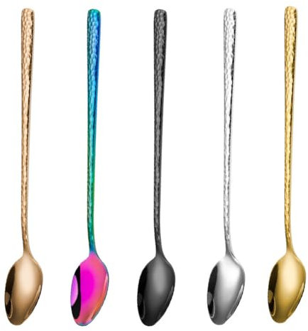 5 Stück Silberbesteck - Kühlende Titanbeschichtete Löffel im gehämmerten Design Excellence Würfelgehämmerten Löffel - Bunt