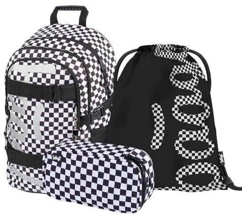 Baagl Schulrucksack Set Jungen Mädchen 3 Teilig, Schultasche ab 3. Klasse, Grundschule Ranzen mit Brustgurt, Ergonomischer Schulranzen (Skate Ska)
