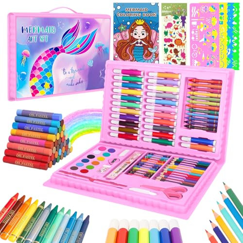 CutteeyFyry Maletin Pintura NiñOs De 3 A 9 AñOs,Sirena Maletin De Pinturas Para NiñAs,Pasteles Al óLeo, Crayones, LáPices De Colores, Regalos De Unicornio Para NiñAs De 3-9 AñOs