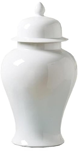 Große Keramikvase mit Deckel für Blumen, traditionelles weißes Porzellan, Tempelglas, dekorative Vase für Heimdekoration (21,5 x 40 cm)
