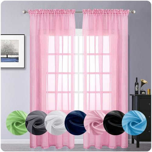 GAIFNAG Tende Termiche Oscuranti 50 x 220 cm Lino Naturale, Sole Antimosche Lavabile Regolabile Tenda Trasparente Interno con Occhielli per Camera da Letto Salotto, Rosa