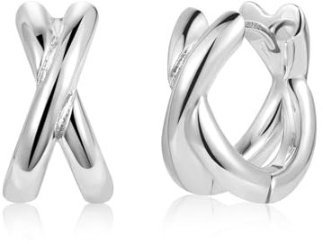 ALEXCRAFT Silber 925 Ohrringe Creolen Damen - Sterling Silber Klobig Leicht Breit Chunky Kleine Huggie Doppel Glitze Klobige Verdrehte Kreuz Twist