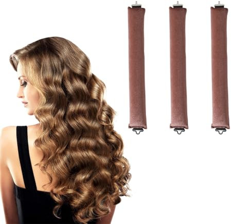 EYVRPAU Lot de 3 sans Chaleur, Bigoudis pour la Nuit, Ruban à Friser Overnight Blowout, Heatless Hair Curlers, Heatless Rods, Boucles sans Chaleur pour Tous les Types de Cheveux (Marron)
