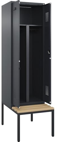Kaiser + Kraft Schwarz-Weiß-Spind Evolo Plus Sitzbank | 2 Abteile | verkürzte Trennwand mittig | Grau | B 600 mm | Zylinderschloss | mit untergebauter Sitzbank | Buche