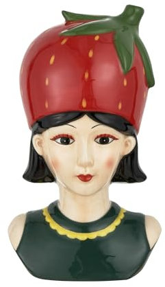 Baroni Home Vaso Decorativo in Ceramica Dipinta a Mano, Vaso da Interno e da Esterno per Piante e Fiori, Soprammobile Moderno e Colorato, Linea Frutta, 8x7,3x14 cm, Fragola/Piccola