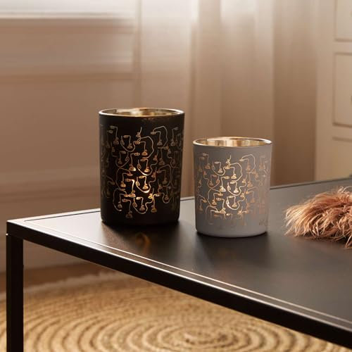 Windlicht Black & White, 2er Set, Glas, Mattschwarz, mattweiß, innen vergoldet Maße: Ø 8 x 10 cm, Ø 10 x 12 cm, ohne Kerzen