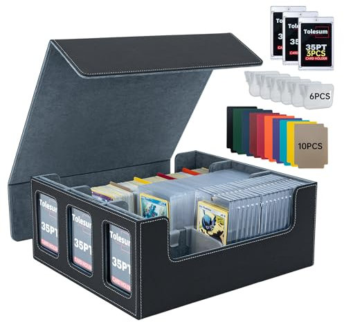 Tolesum Commander Deck Box für MTG mit 3pcs 35PT Magnetic Card, Kartenbox für 1800+ Karten mit 10 Trennwänden und 6 Zaunclips, Fits 3x4 Toploader Sammelkarten Aufbewahrungsbox für Magic TCG–Schwarz