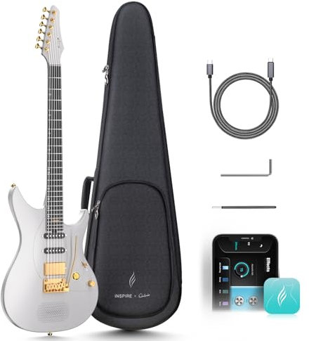 Enya Chitarra elettrica Inspire 39 intelligente in fibra di carbonio con altoparlante wireless da 15 W, 20 suoni diversi, preset integrati, cavo di ricarica, chiave di regolazione e custodia per