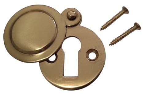 33mm Polished Brass Round Keyhole Cover Escutcheon with Screws | Decorative keyhole cover for compatible doors and furniture