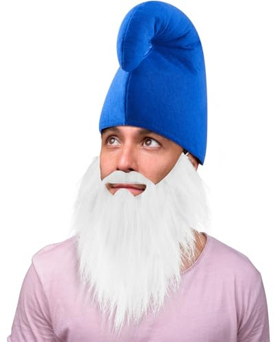 Jadive Zwerg Kostüm Set Zwergenmütze mit Zwergenbart Weißer Bart Karneval Wichtelmütze Weihnachtsmann Zipfelmütze Elfenmütze Lustiges Kostüm Zubehör für Erwachsene Halloween Weihnachtskostüm(Blau)