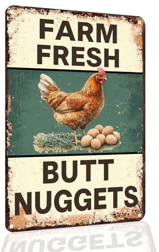 Lustiges Hühnerstall-Schild mit Aufschrift Farm Fresh Butt Nuggets, Vintage-Metallschild für Bauernhof, Wanddekoration, Blechschild, 20,3 x 30,5 cm