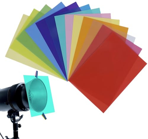 Heanvmyss Farbkorrektur-Gel-Lichtfilter,9 Stück Farbfolien Gel Filter Film,Durchsichtig Farbfolien,Folie Hitzebeständig für LED Lampen,Foto,Scheinwerfer(9 Farben,A4)
